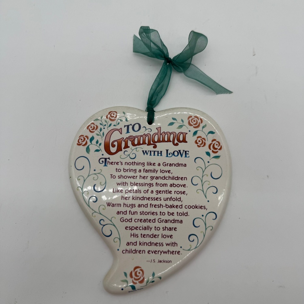 To Grandma With Love J.S. Jackson Heart Shaped Ceramic Wall Plaque Religious